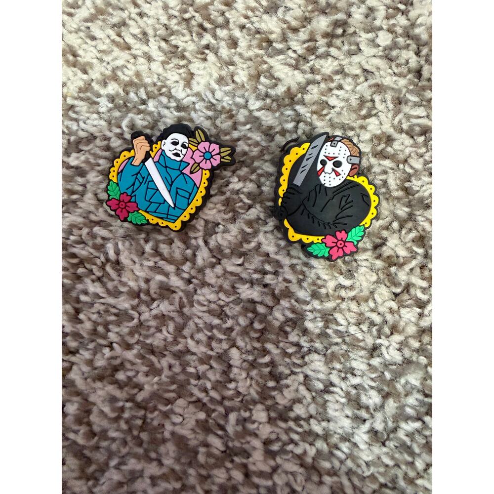 Horror Movie Floral Heart Shoe Charms - Michael Myers & Jason Voorhees Set